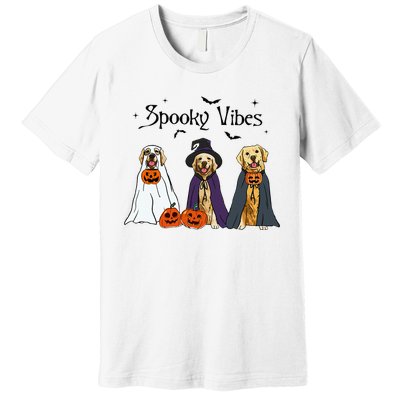 Golden Retriever Ghost Dogs Halloween Dog Witch Spooky Vibes Premium T-Shirt