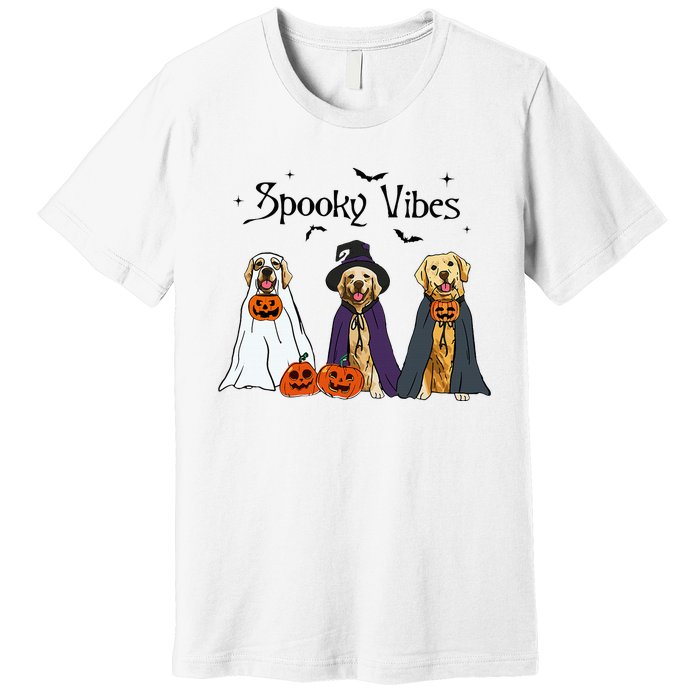 Golden Retriever Ghost Dogs Halloween Dog Witch Spooky Vibes Premium T-Shirt