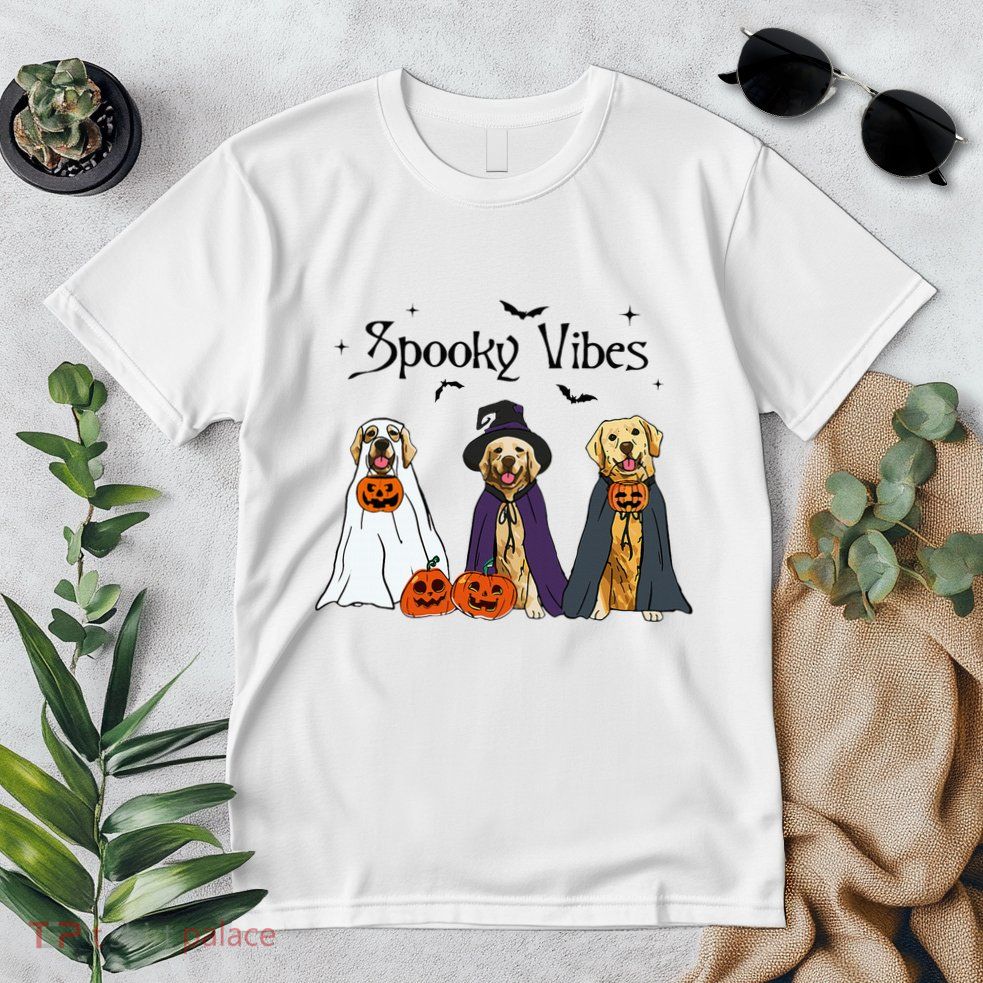 Golden Retriever Ghost Dogs Halloween Dog Witch Spooky Vibes Premium T-Shirt