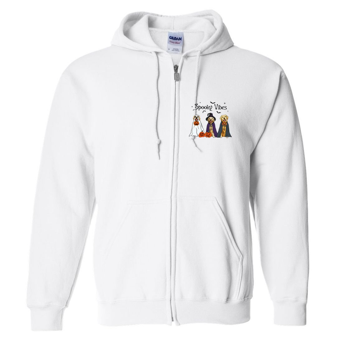Golden Retriever Ghost Dogs Halloween Dog Witch Spooky Vibes Full Zip Hoodie