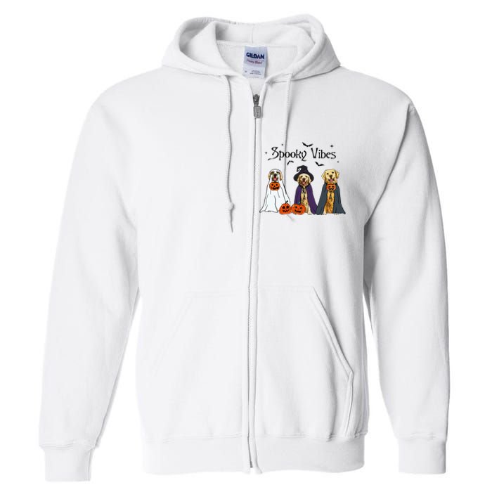 Golden Retriever Ghost Dogs Halloween Dog Witch Spooky Vibes Full Zip Hoodie