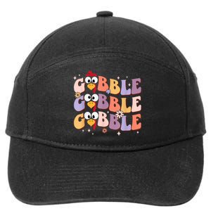 Groovy Retro Gobble Gobble Happy Thanksgiving Turkey Day 7-Panel Snapback Hat