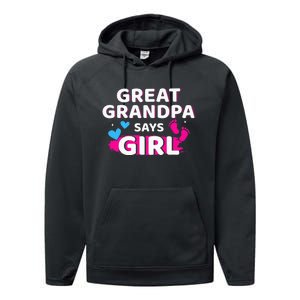 Gender reveal great grandpa says matching baby party Performance Fleece Hoodie