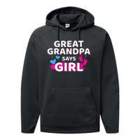 Gender reveal great grandpa says matching baby party Performance Fleece Hoodie