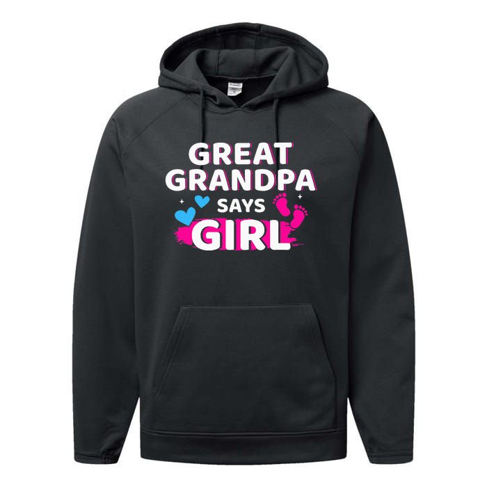 Gender reveal great grandpa says matching baby party Performance Fleece Hoodie