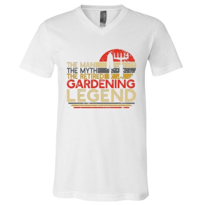 Gardener Retirement Gift The Man Myth Retired Gardening Legend V-Neck T-Shirt