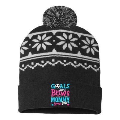 Gender Reveal Goals Or Bows Mommy Loves You Soccer USA-Made Snowflake Beanie