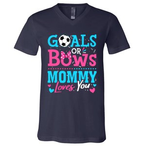 Gender Reveal Goals Or Bows Mommy Loves You Soccer V-Neck T-Shirt