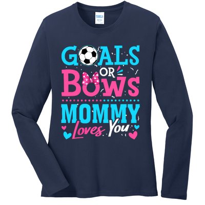 Gender Reveal Goals Or Bows Mommy Loves You Soccer Ladies Long Sleeve Shirt