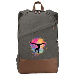 Girl Rainbow Gymnastics Female Gymnast Silhouette HandStand Cotton Canvas Backpack