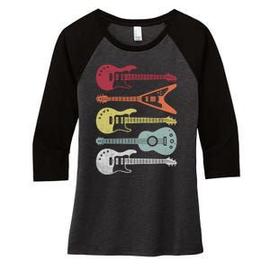 Guitar Retro Women's Tri-Blend 3/4-Sleeve Raglan Shirt