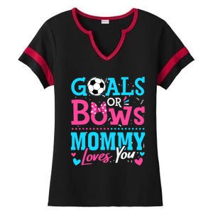 Gender Reveal Goals Or Bows Mommy Loves You Soccer Ladies Halftime Notch Neck Tee