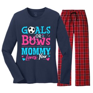 Gender Reveal Goals Or Bows Mommy Loves You Soccer Women's Long Sleeve Flannel Pajama Set 