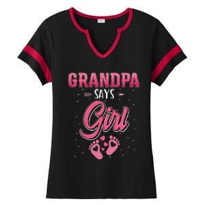 Gender reveal Grandpa says baby matching family set Ladies Halftime Notch Neck Tee