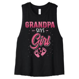 Gender reveal Grandpa says baby matching family set Women's Racerback Cropped Tank