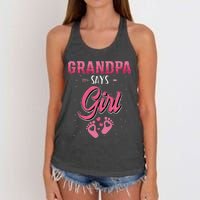 Gender reveal Grandpa says baby matching family set Women's Knotted Racerback Tank