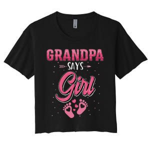 Gender reveal Grandpa says baby matching family set Women's Crop Top Tee