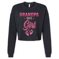 Gender reveal Grandpa says baby matching family set Cropped Pullover Crew