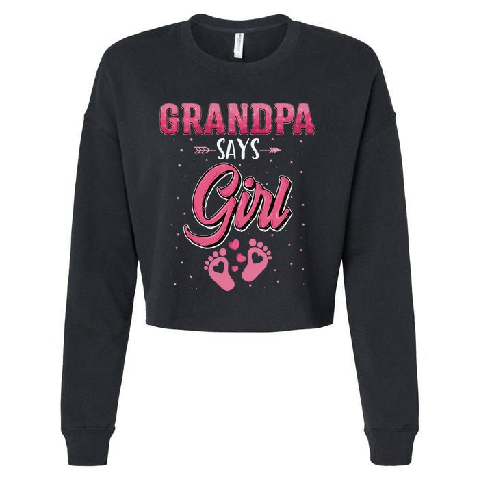 Gender reveal Grandpa says baby matching family set Cropped Pullover Crew