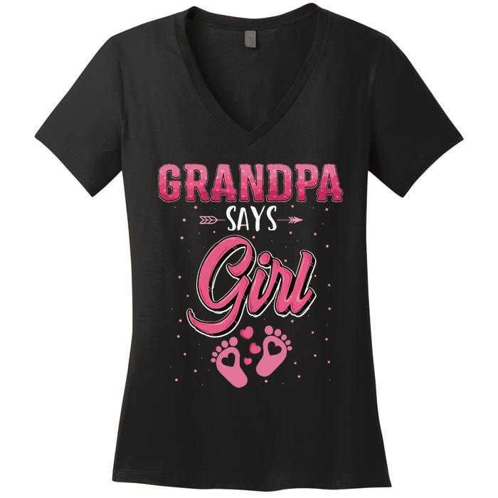 Gender reveal Grandpa says baby matching family set Women's V-Neck T-Shirt