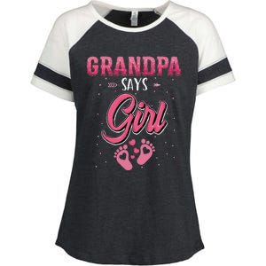 Gender reveal Grandpa says baby matching family set Enza Ladies Jersey Colorblock Tee