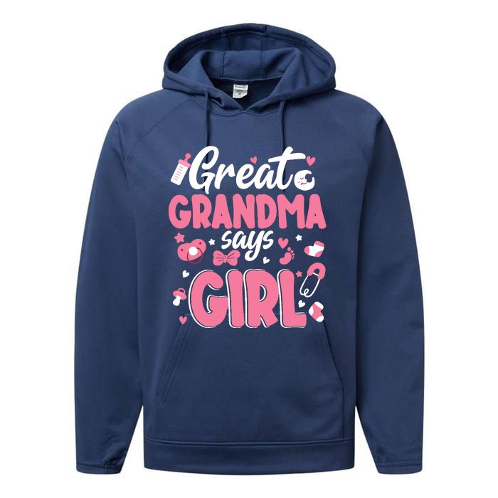 Gender Reveal Great Grandma Says Girl Baby Matching Family Long Sleeve Performance Fleece Hoodie