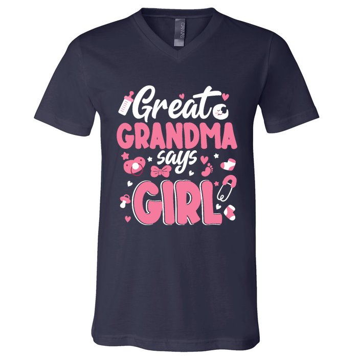 Gender Reveal Great Grandma Says Girl Baby Matching Family Long Sleeve V-Neck T-Shirt