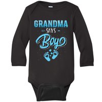 Gender reveal grandma says baby matching family set Baby Long Sleeve Bodysuit