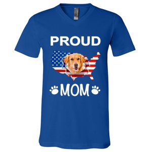 Golden Retriever Golden Retriever Proud Patriot Mom Gift V-Neck T-Shirt