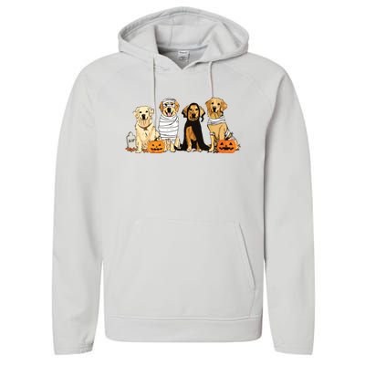 Golden Retriever Ghost Dog Halloween Golden Retriever Witch Vneck Performance Fleece Hoodie