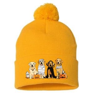 Golden Retriever Ghost Dog Halloween Golden Retriever Witch Vneck Pom Pom 12in Knit Beanie