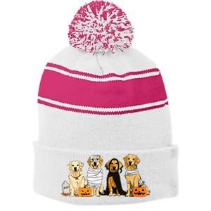 Golden Retriever Ghost Dog Halloween Golden Retriever Witch Vneck Stripe Pom Pom Beanie