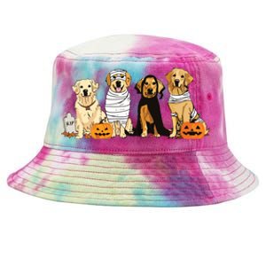 Golden Retriever Ghost Dog Halloween Golden Retriever Witch Vneck Tie-Dyed Bucket Hat