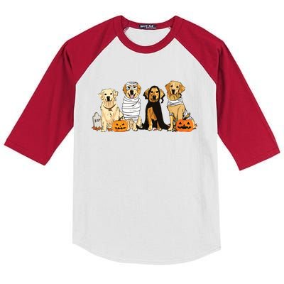 Golden Retriever Ghost Dog Halloween Golden Retriever Witch Vneck Kids Colorblock Raglan Jersey