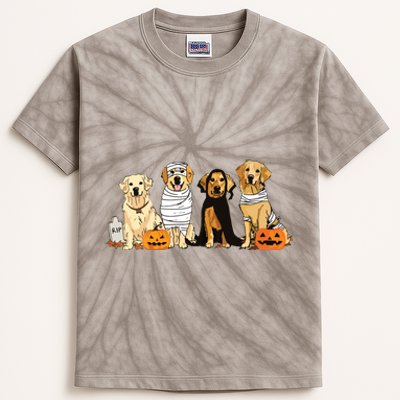 Golden Retriever Ghost Dog Halloween Golden Retriever Witch Vneck Kids Tie-Dye T-Shirt