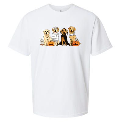 Golden Retriever Ghost Dog Halloween Golden Retriever Witch Vneck Sueded Cloud Jersey T-Shirt