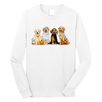 Golden Retriever Ghost Dog Halloween Golden Retriever Witch Vneck Long Sleeve Shirt