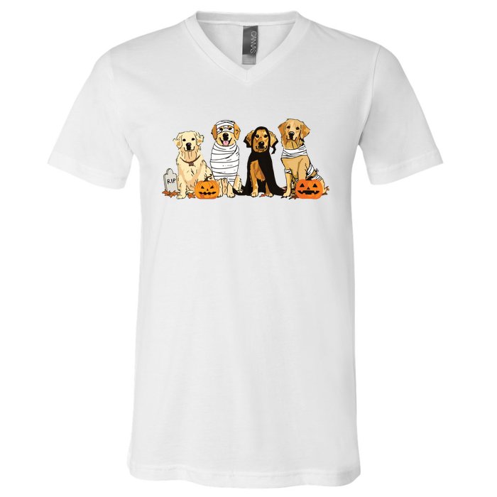 Golden Retriever Ghost Dog Halloween Golden Retriever Witch Vneck V-Neck T-Shirt