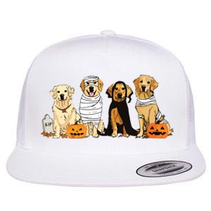 Golden Retriever Ghost Dog Halloween Golden Retriever Witch Vneck Flat Bill Trucker Hat