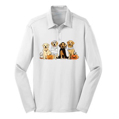 Golden Retriever Ghost Dog Halloween Golden Retriever Witch Vneck Silk Touch Performance Long Sleeve Polo