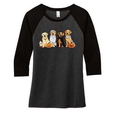 Golden Retriever Ghost Dog Halloween Golden Retriever Witch Vneck Women's Tri-Blend 3/4-Sleeve Raglan Shirt