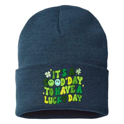 Green Retro Groovy St Patricks Day Party Sustainable Knit Beanie