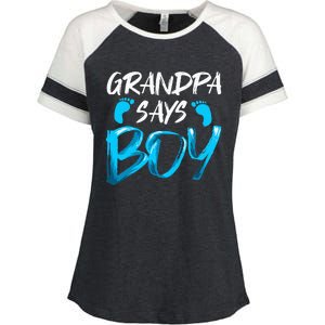 Gender Reveal Grandpa Says Future Grandfather Enza Ladies Jersey Colorblock Tee