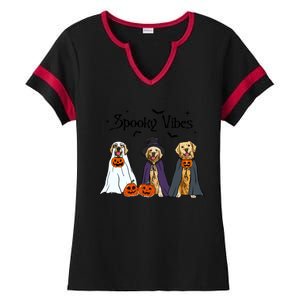 Golden Retriever Ghost Dogs Halloween Dog Witch Spooky Vibes Ladies Halftime Notch Neck Tee