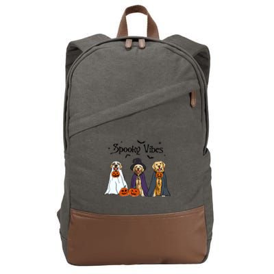 Golden Retriever Ghost Dogs Halloween Dog Witch Spooky Vibes Cotton Canvas Backpack