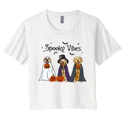 Golden Retriever Ghost Dogs Halloween Dog Witch Spooky Vibes Women's Crop Top Tee