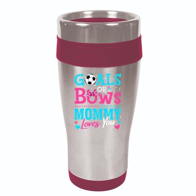 Gender Reveal Goals Or Bows Mommy Loves You Soccer 16oz Travel Tumbler