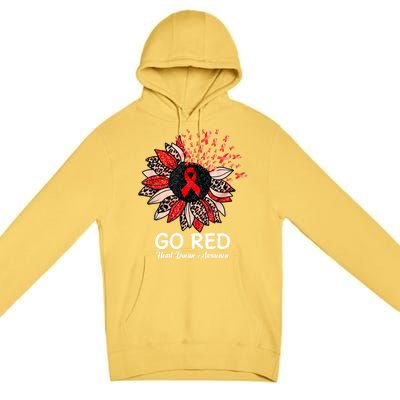 Go Red Heart Disease Awareness Month Ribbon Sunflower Gift Premium Pullover Hoodie