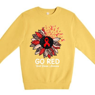 Go Red Heart Disease Awareness Month Ribbon Sunflower Gift Premium Crewneck Sweatshirt