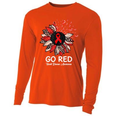 Go Red Heart Disease Awareness Month Ribbon Sunflower Gift Cooling Performance Long Sleeve Crew